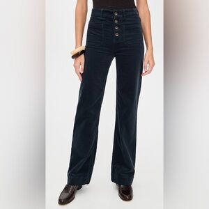 Faherty Wide Leg Corduroy Pants 27 Abyss Navy High Rise Button Fly